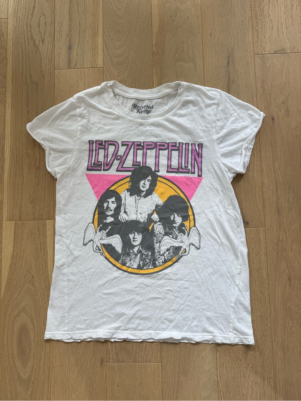 Recycled Karma White Led Zeppelin Tee with Pink Lettering